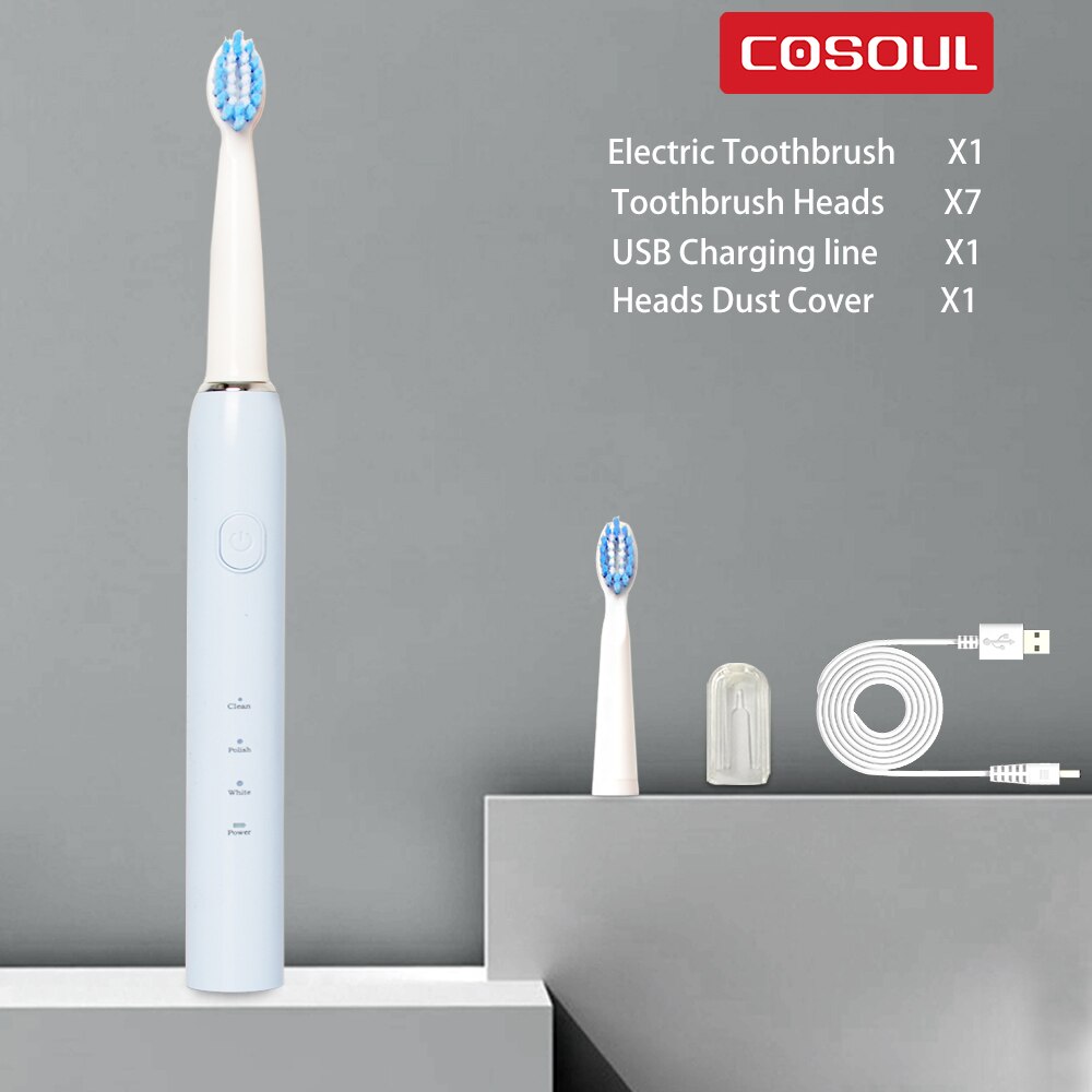 Sonic Electric Toothbrush 3 Modes Clean Whiten Dentist Recommended Care Teeth Automatic Tooth Brush USB Rechargeable Waterproof: Blue