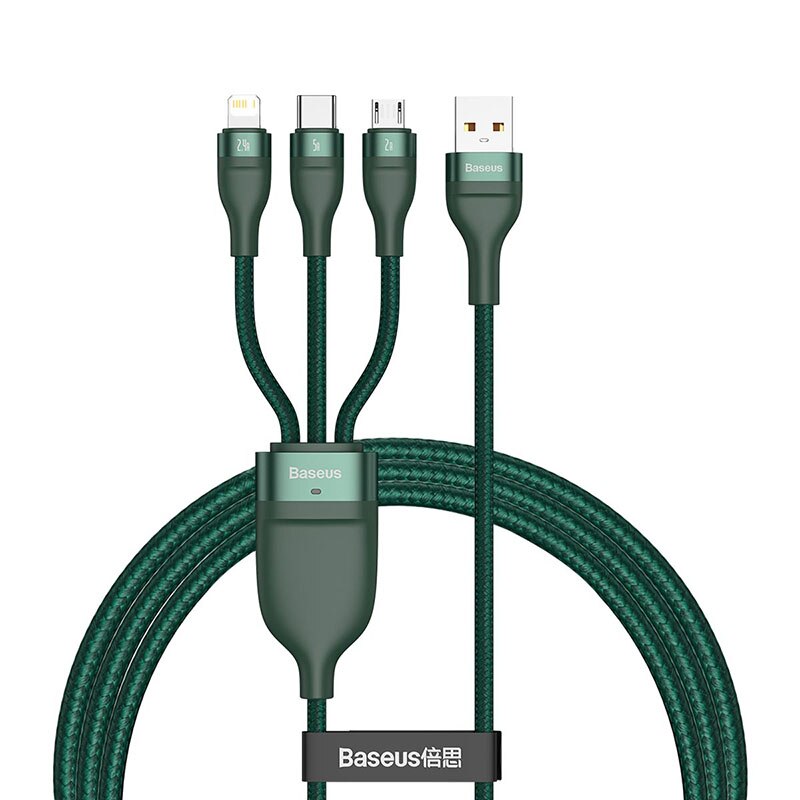 Baseus 5A Type C Kabel Voor Huawei Samsung Xiaomi Snel Opladen Usb Kabel Voor Iphone 11 Micro Usb Charger Cable 3 In 1 Data Draad: green