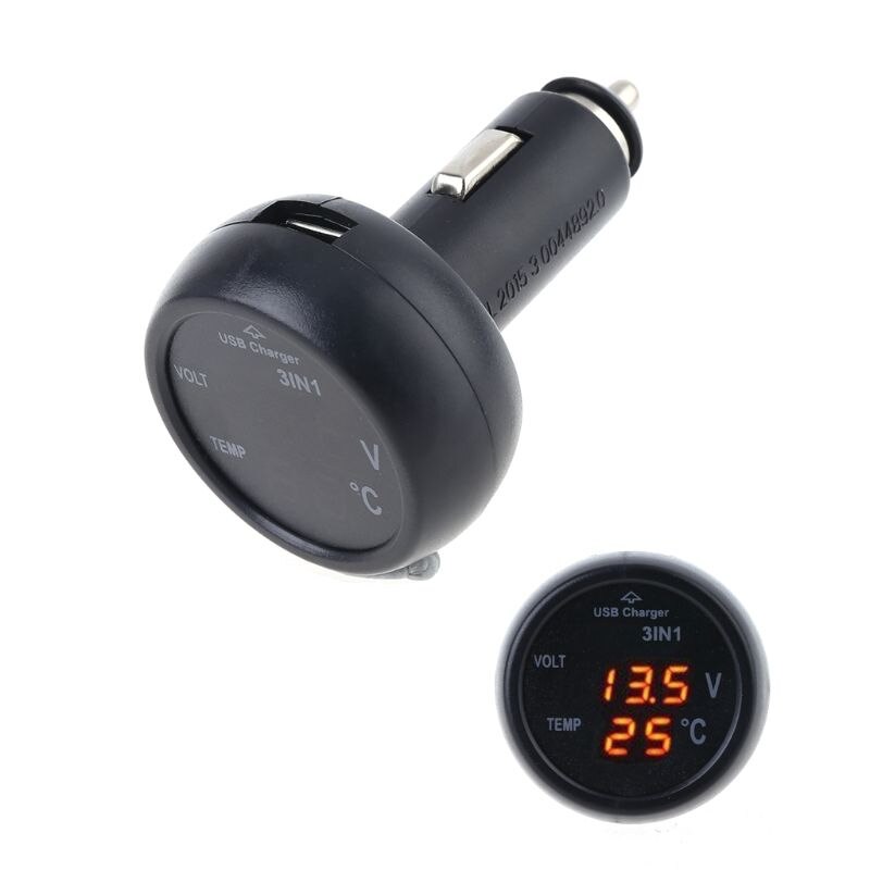 3In1 Multifunctionele Dashboard Auto Voltmeter Thermometer Usb Mobiele Telefoon Oplader G6DD: Red Light