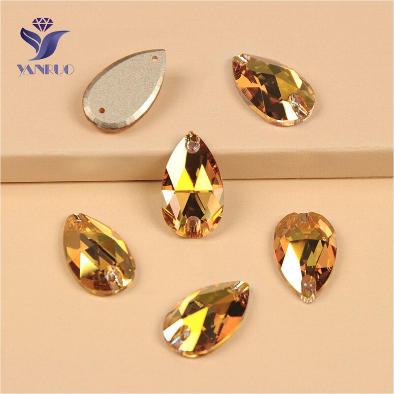 Yanruo 3230 Alle Maten Metallic Sunshine Glass Crystal Genaaid Stenen Platte Achterkant Strass Sew Op Steentjes Voor Kleding