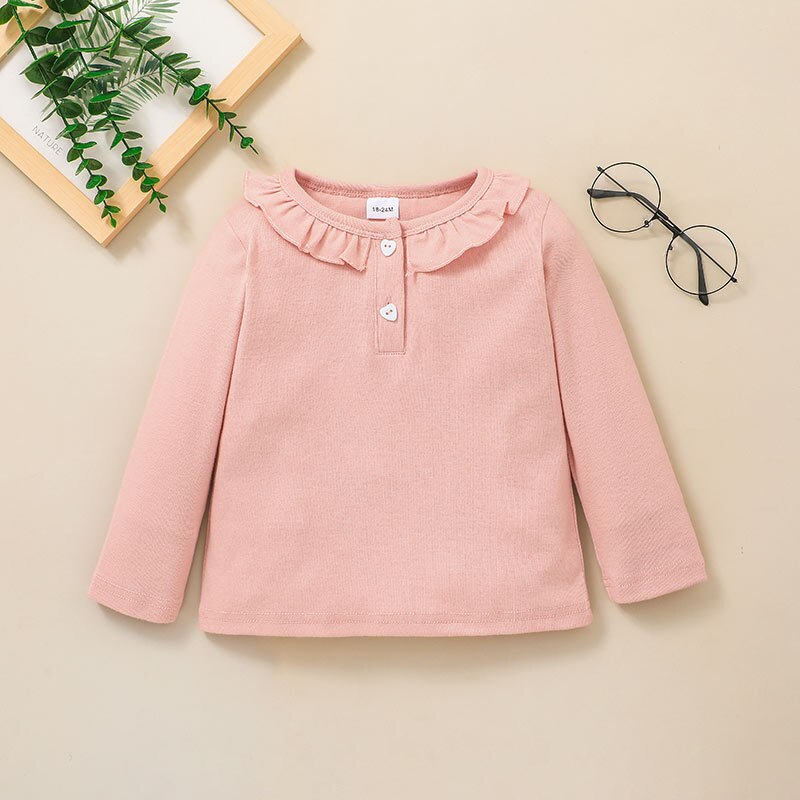 Peuter Lente Herfst Kleding Pasgeboren Baby Meisje Eenvoudige Kleding Met Lange Mouwen Ruffle Tops T-shirt Effen Sweatshirts