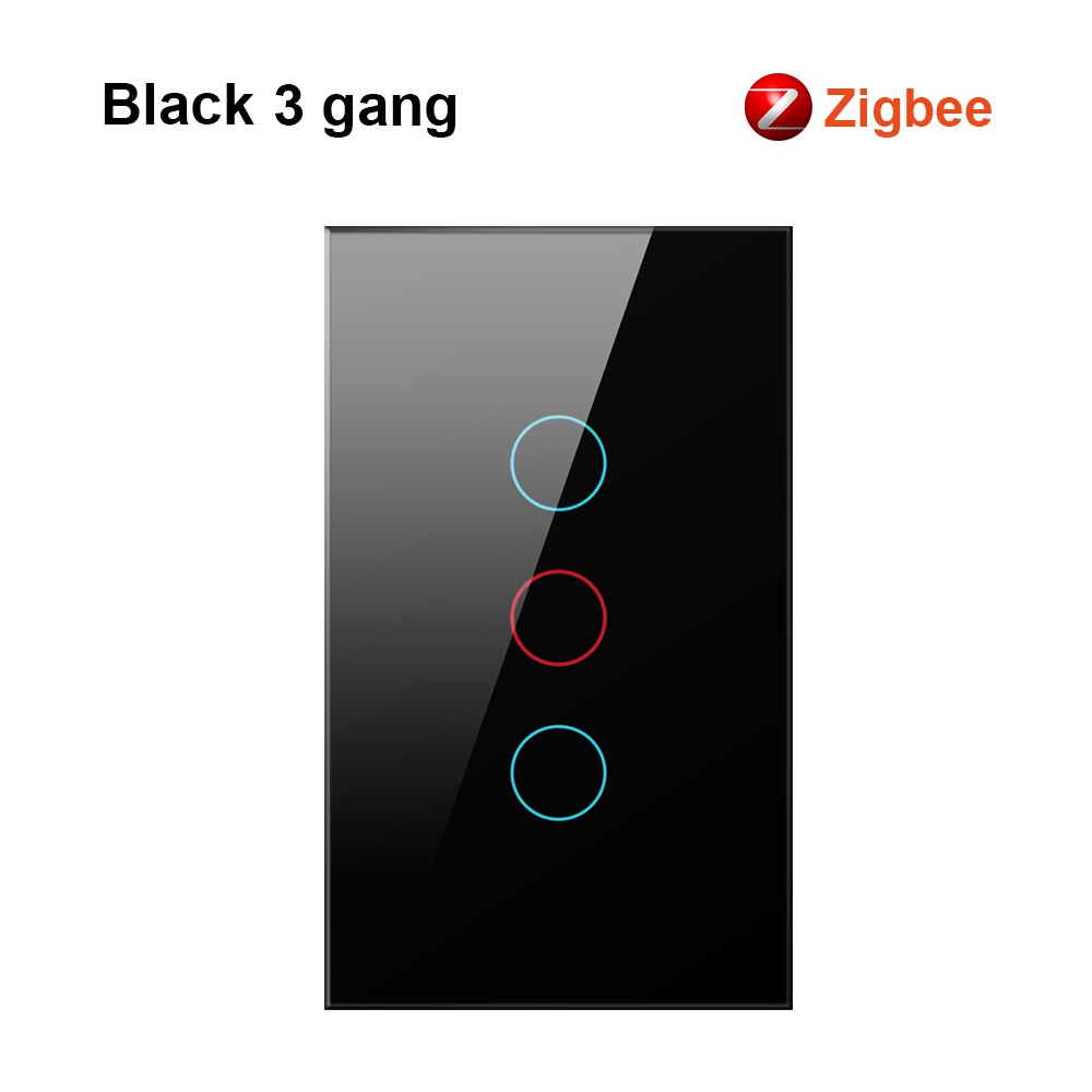 AVATTO-interruptor inteligente Tuya Zigbee con retroiluminación, encendido/apagado, cable de fuego neutro para casa inteligente, 1/2/3 entradas, funciona con Alexa y Google Home: Black 3 gang