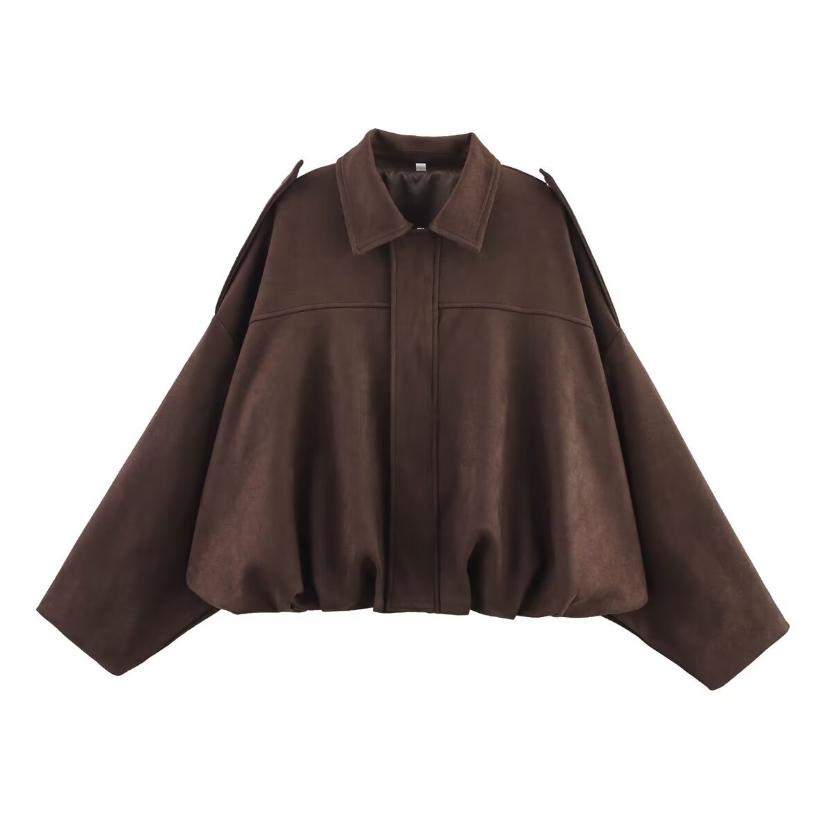 Chaqueta bomber de ante sintético de gran tamaño para mujer de ZBZA, con solapa con textura de ante, mangas largas de murciélago y dobladillo plisado, chaqueta bomber holgada, nueva prenda exterior vintage para mujer: S / Azul cielo