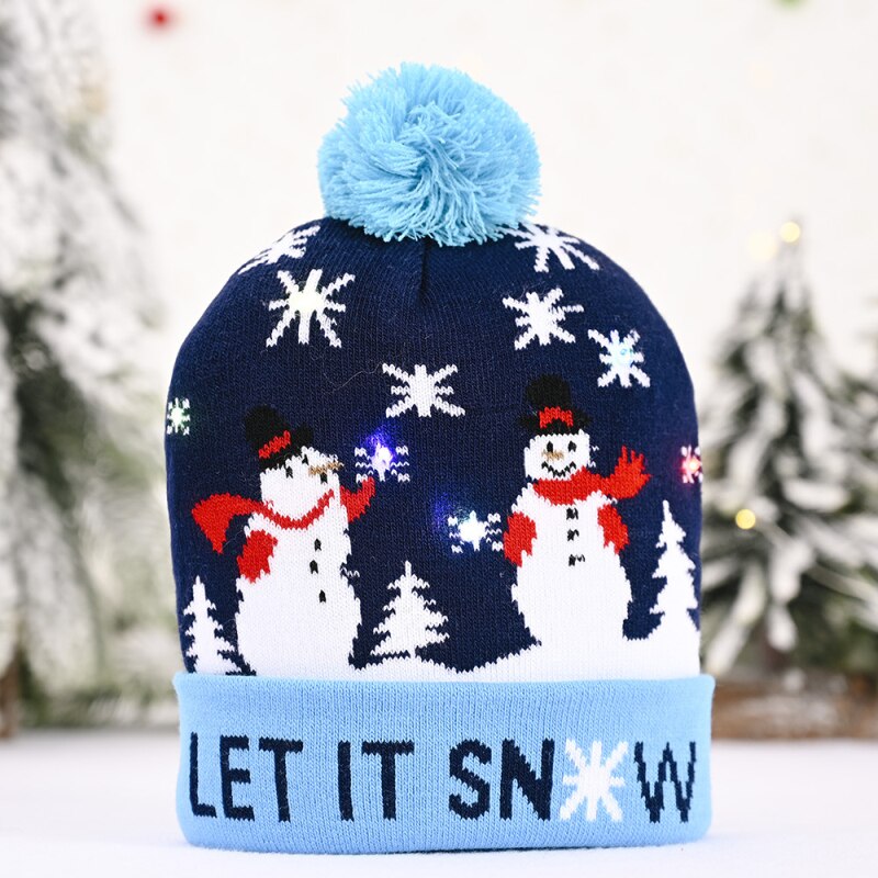LED Christmas Hats Knitted wool cap Christmas Santa cap Light Up Knitted Hat for Kid Adult For Christmas Year Party: let it snow