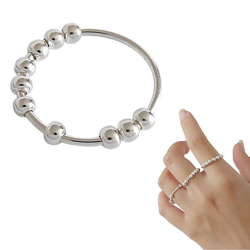 Stainless Steel Anxiety Spinner Rings Anxiety Ring with Beads Stress Relief Fidget Rings For Women Men Jewelry