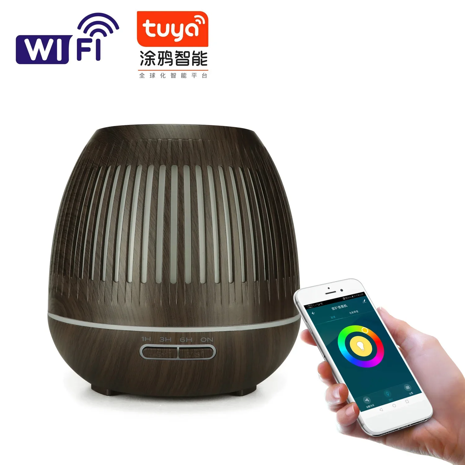 Tuya Smart Humidifier with Colorgul LED Light WiFi Aroma Diffuser Timer Wireless Control Work with Alexa Google Home Compatible: Dark Grey / EU