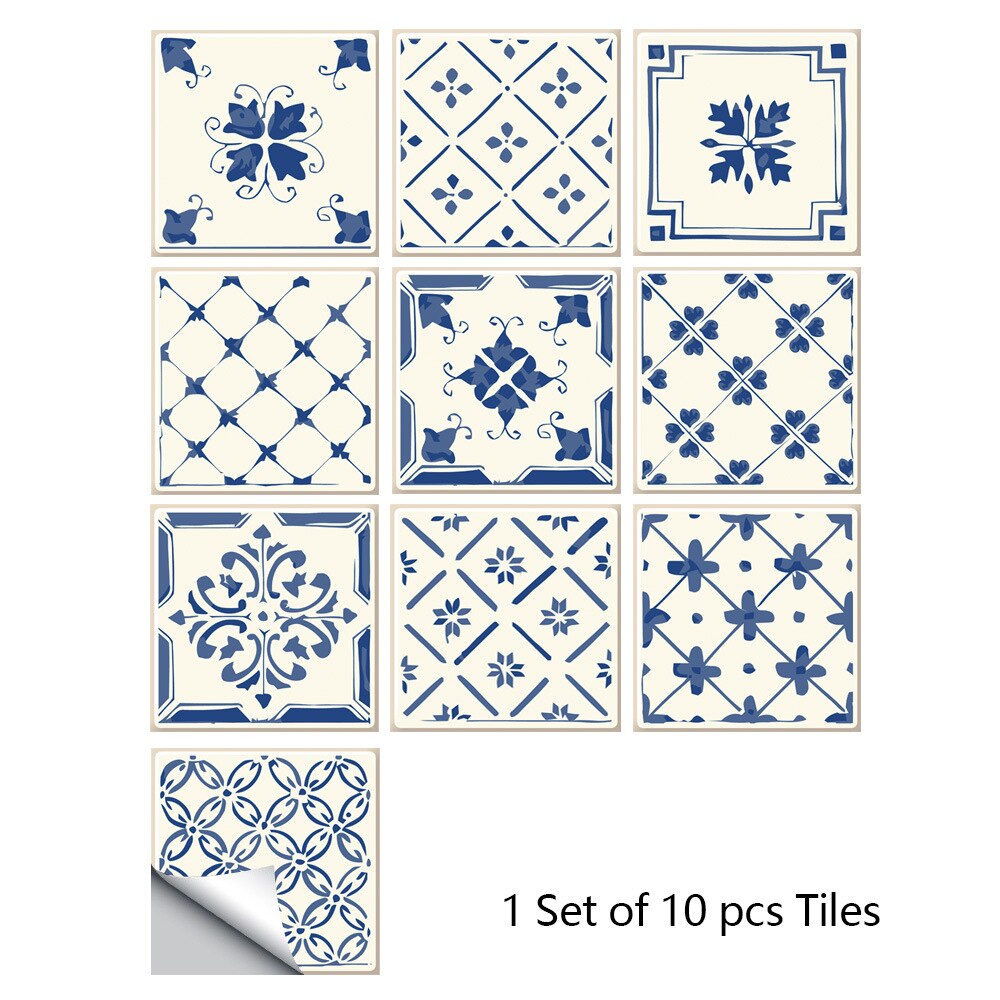 10 uds, pegatinas de azulejos Vintage, autoadhesivas, impermeables, mosaicos marroquíes, calcomanías de pared, estilo bohemio contemporáneo: 3