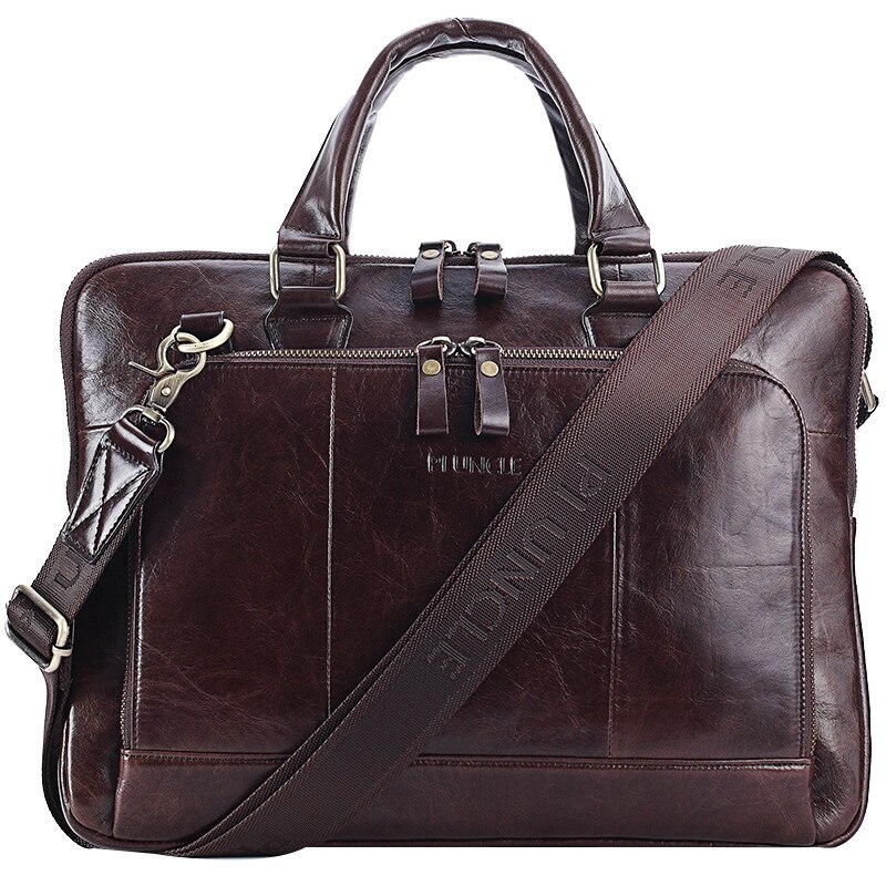 Pi uncle leren aktetas heren zakelijke schoudertas handtas casual dunne 14- inch computertas crossbody tas