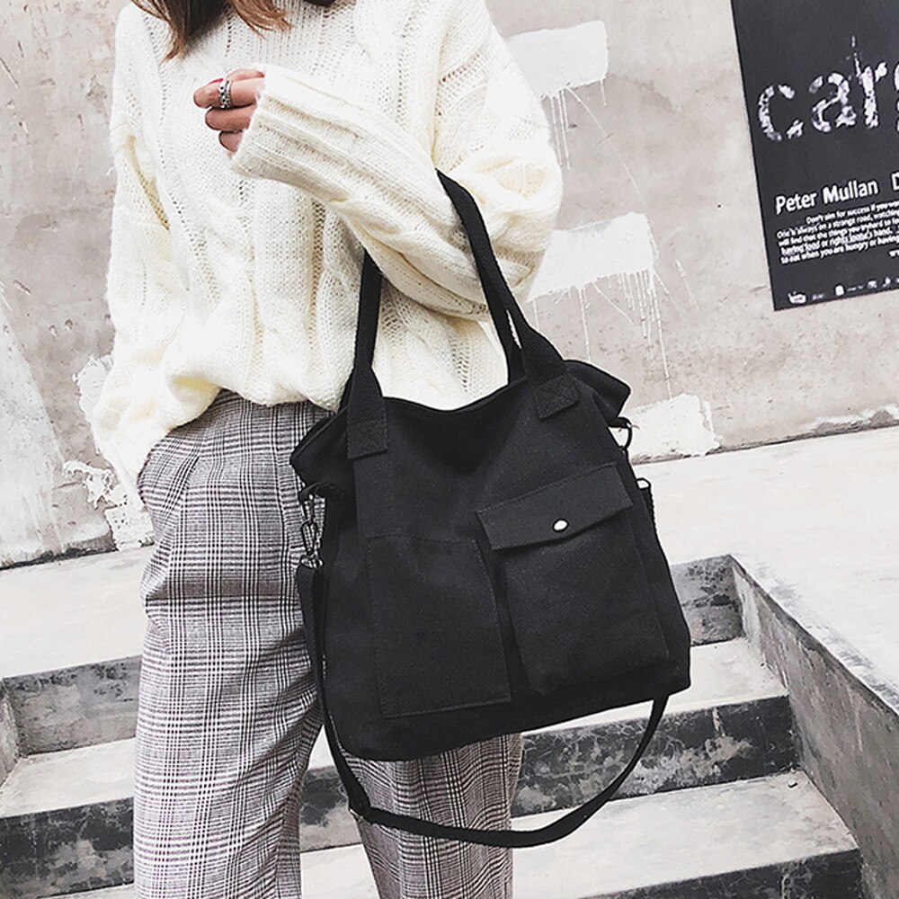 Unisex Solid Soft Casual Totel Tas Canvas Messenger Bag Schoudertas