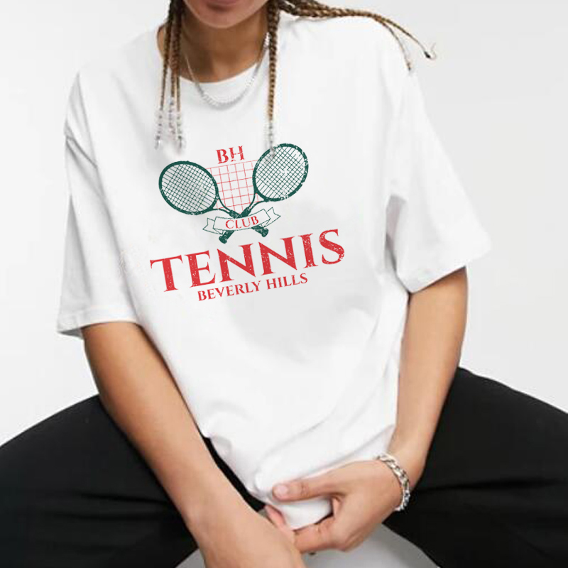 American malibu tennis club dame  y2k lyserøde t-shirts til kvinder med korte ærmer, løse bomulds-sommer-t-shirts med print: Xl / Hvid