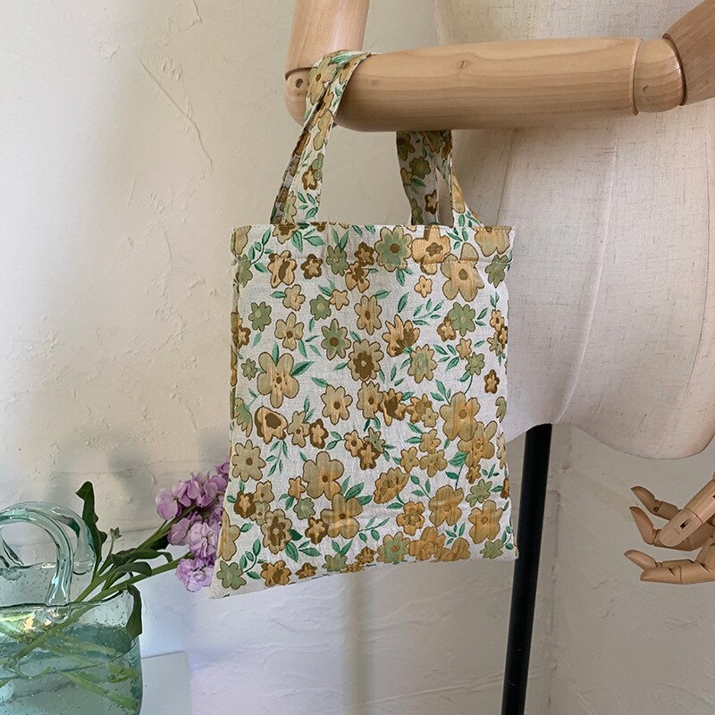 Vintage Doek Vrouwen Kleine Handtassen Jacquard Stof Dames Mini Handvat Tote Tas Mode Bloem Vrouwelijke Evening Clutch Purse: E
