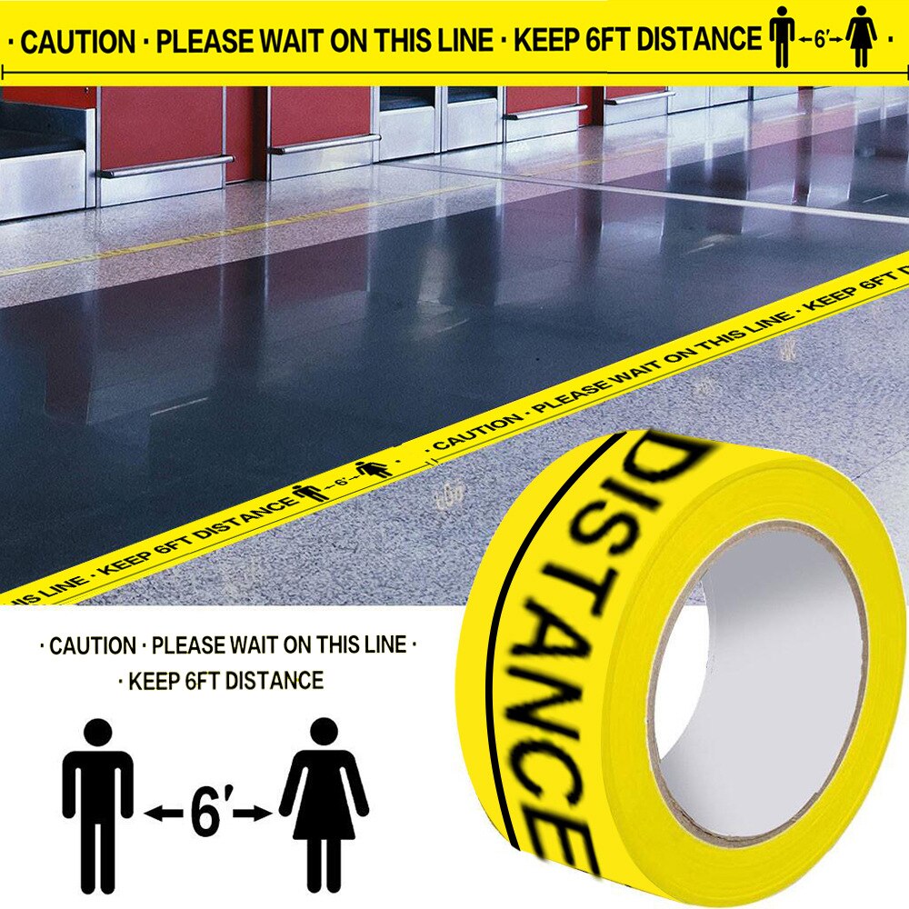 Caution*Please Wait On This Line*Keep 6FT Distance-Floor Marking Tape 33 Metres Roll Of Tape Easily Removed When Required