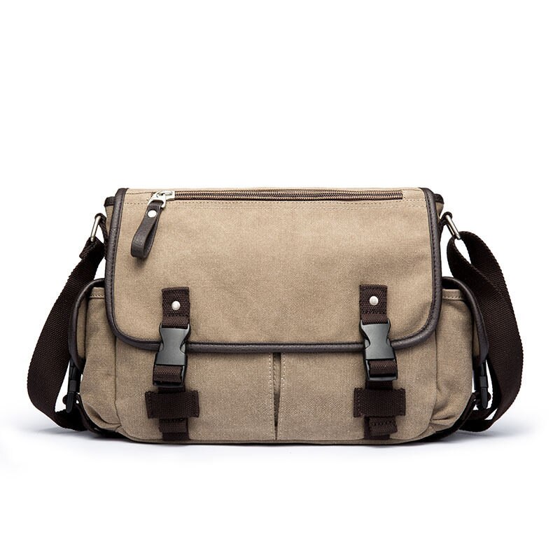 Ranhuang Mode Mannen Canvas Handtassen Vintage Tassen Mannelijke Schoudertas Grote Messenger Bags: Khaki