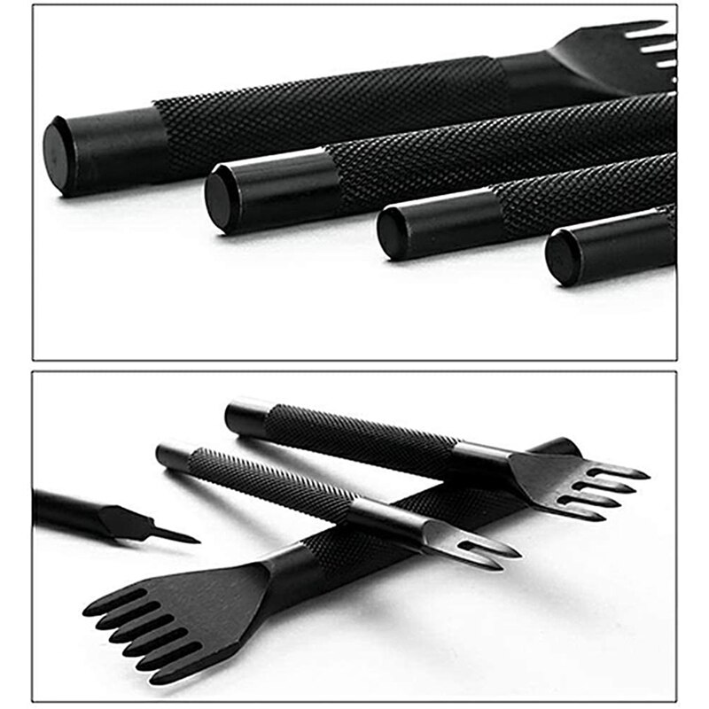 JEYL 1/2/4/6 Prong DIY Diamond Lacing Stitching Chisel Set & Leather Wood Slicker Burnisher for DIY Leather Craft Kits
