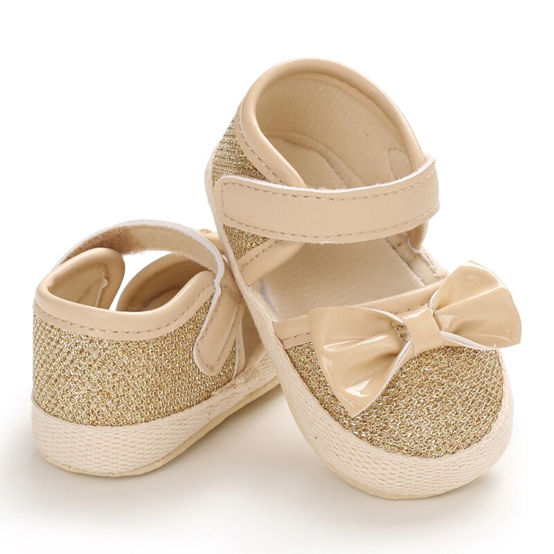 enfant en bas âge bébé fille berceau chaussures PU nœud semelle souple chaussures princesse bébé fille anti-dérapant bébé chaussures -né 0-18M: Or / 11cm 0-6 Months