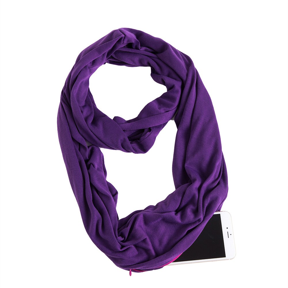 Effen Opslag Outdoor Loop Sjaal Met Ritsvak Flexibele Warm Houden Winddicht Vrouwen Winter Convertible Sjaal Lichtgewicht: Paars