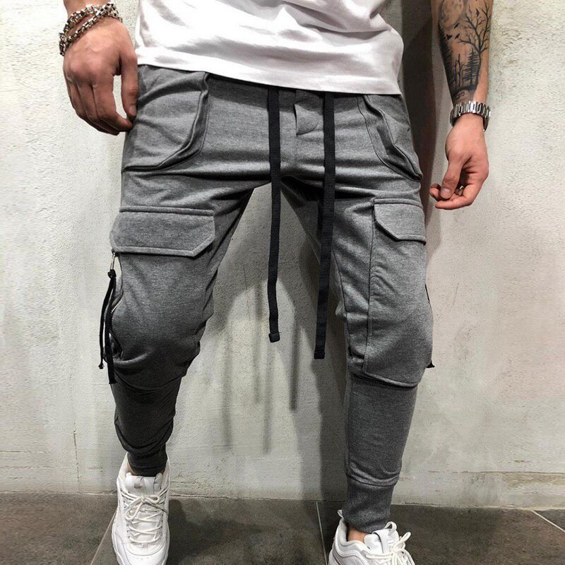 Men Pockets Casual Cargo Pants Slim Joggers Hip Hop Sweatpants Fahsion Men Drawstring Pencil Trousers Gym Pantalon Homme