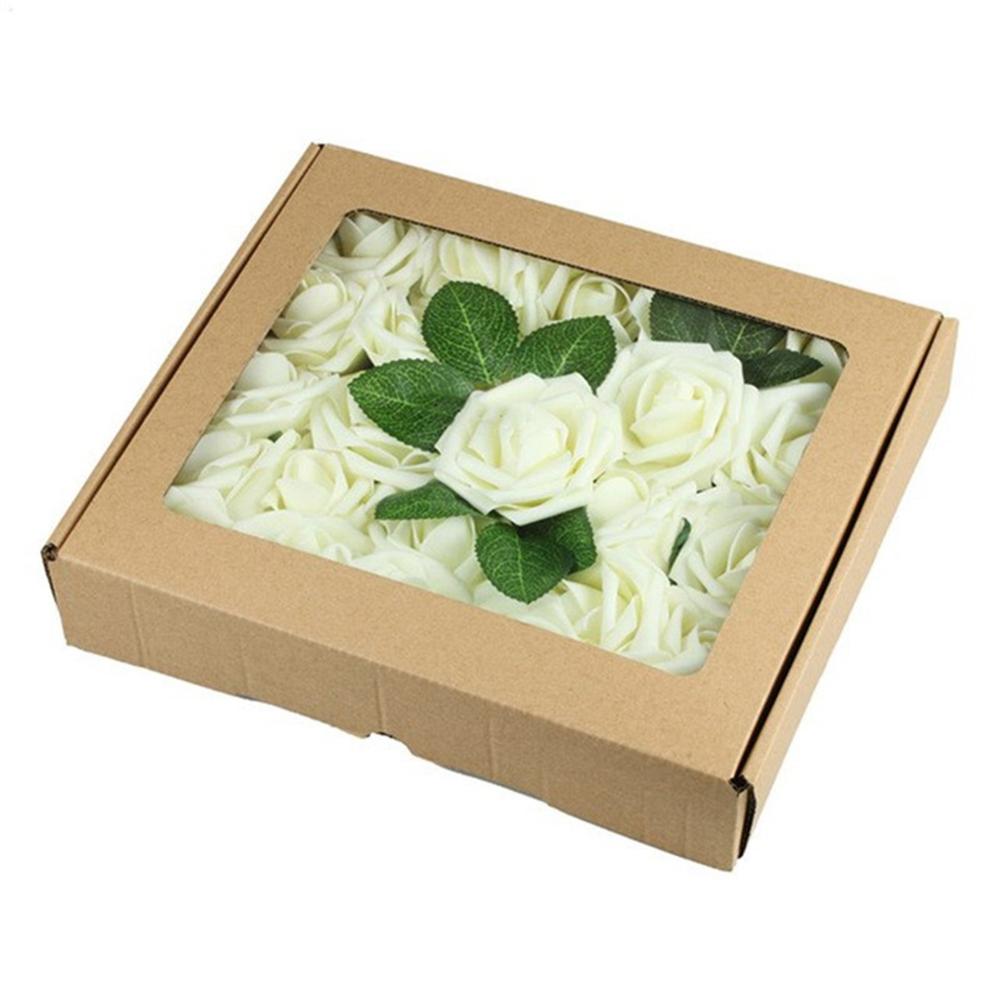 50 PCS Artificial PE Foam Rose Flower with Stem for Valentine's Day Wedding Bridal Bouquets: Warm White