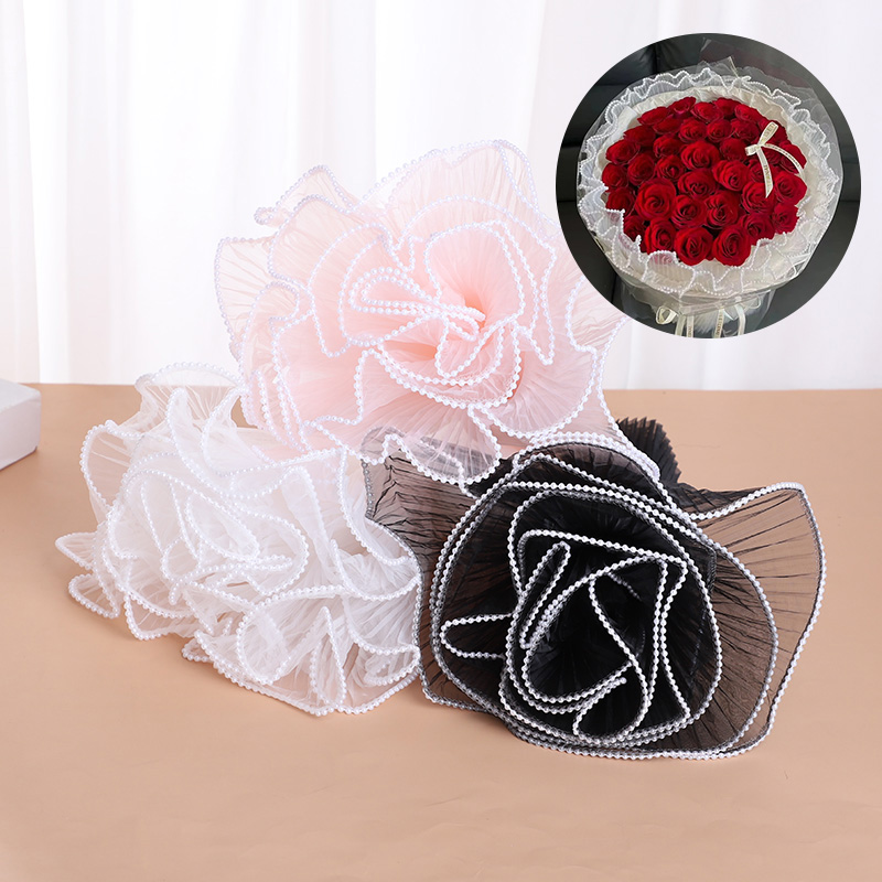 4 Yards Blumenverpackung Wellengarn Hochzeit Party Dekor handgemachte DIY Geschenkverpackung liefert Rosenstrauß Verpackung Papier Spitze Mesh