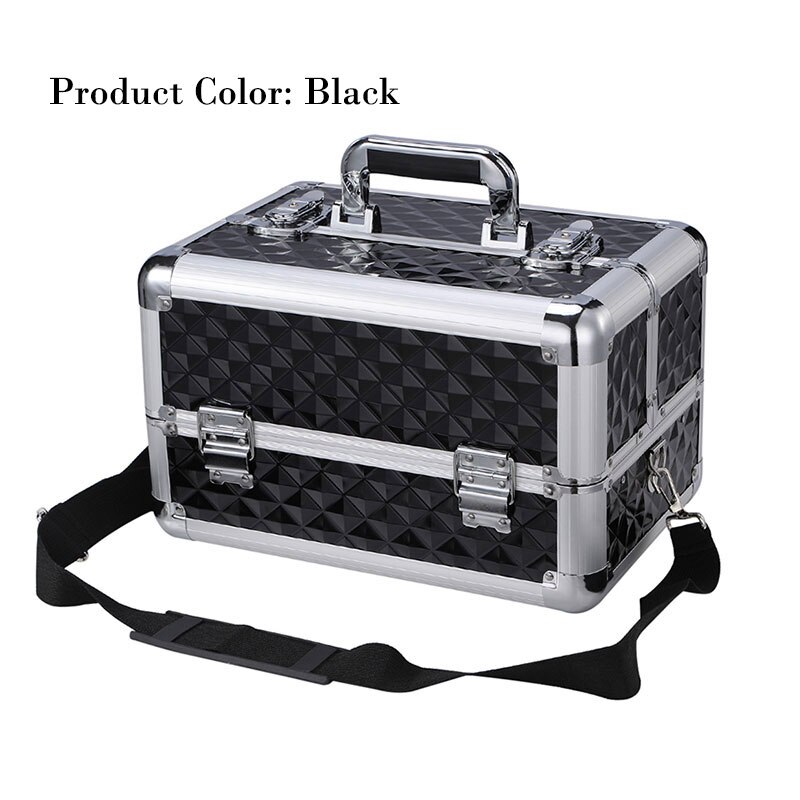 Three-layer aluminum storage tool box Hardware portable storage box Multifunctional electrician car repair tool storage box: black