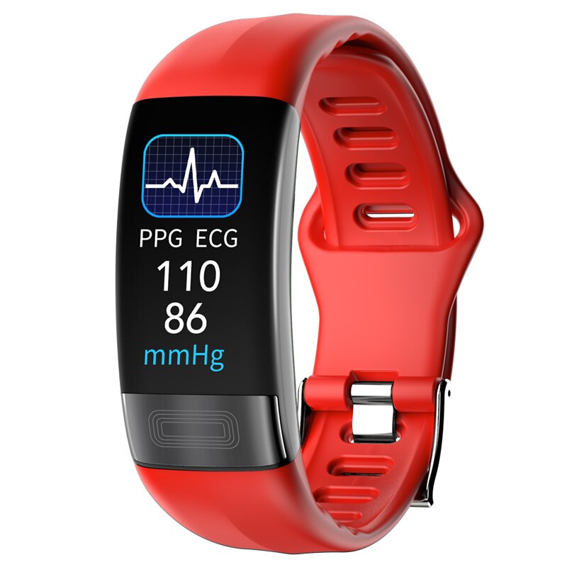 P11 Plus Body Temperature Monitoring Smart Wristband ECG PPG SPO2 Smart Band Heart Rate Blood Pressure Respiration Rate Bracelet: Red