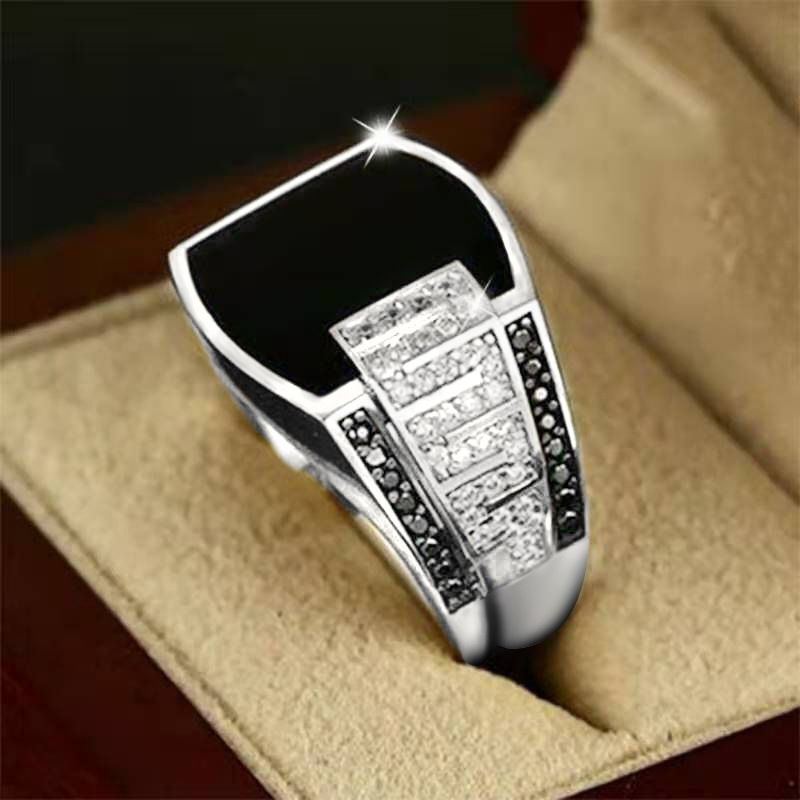 Mannen Klassieke Accessoires Natuurlijke Edelsteen Black Diamond Gold Ring Sieraden Wedding Prachtige Party Engagement: 11 / Silver
