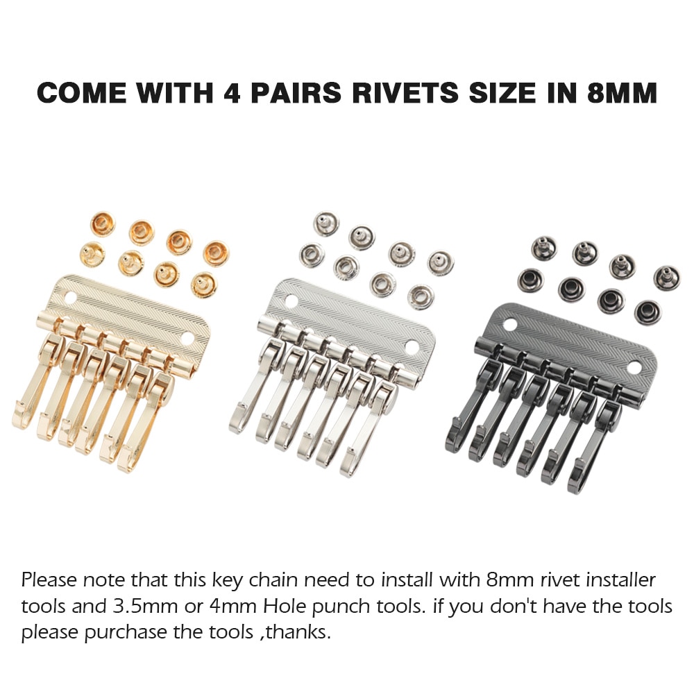 WUTA 2pcs Wallet Key Row 6 Hooks Metal Key Holders Hardware Rivet Hook Keyring Key Chain DIY Leather Accessories