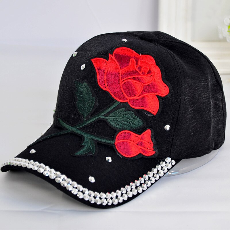 Flor Rosa bordado papá sombrero mujeres hombres lindo ajustable algodón Floral gorra de béisbol X85: black chinese rose