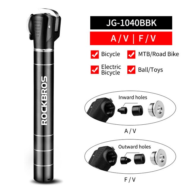 ROCKBROS Mini Tragbare Fahrrad Pumpe Licht Aluminium Legierung MTB Fahrrad Luftpumpe Reifen Inflator Schrader Presta Ventil Radfahren Pumpen: JG-1040BBK 100PSI