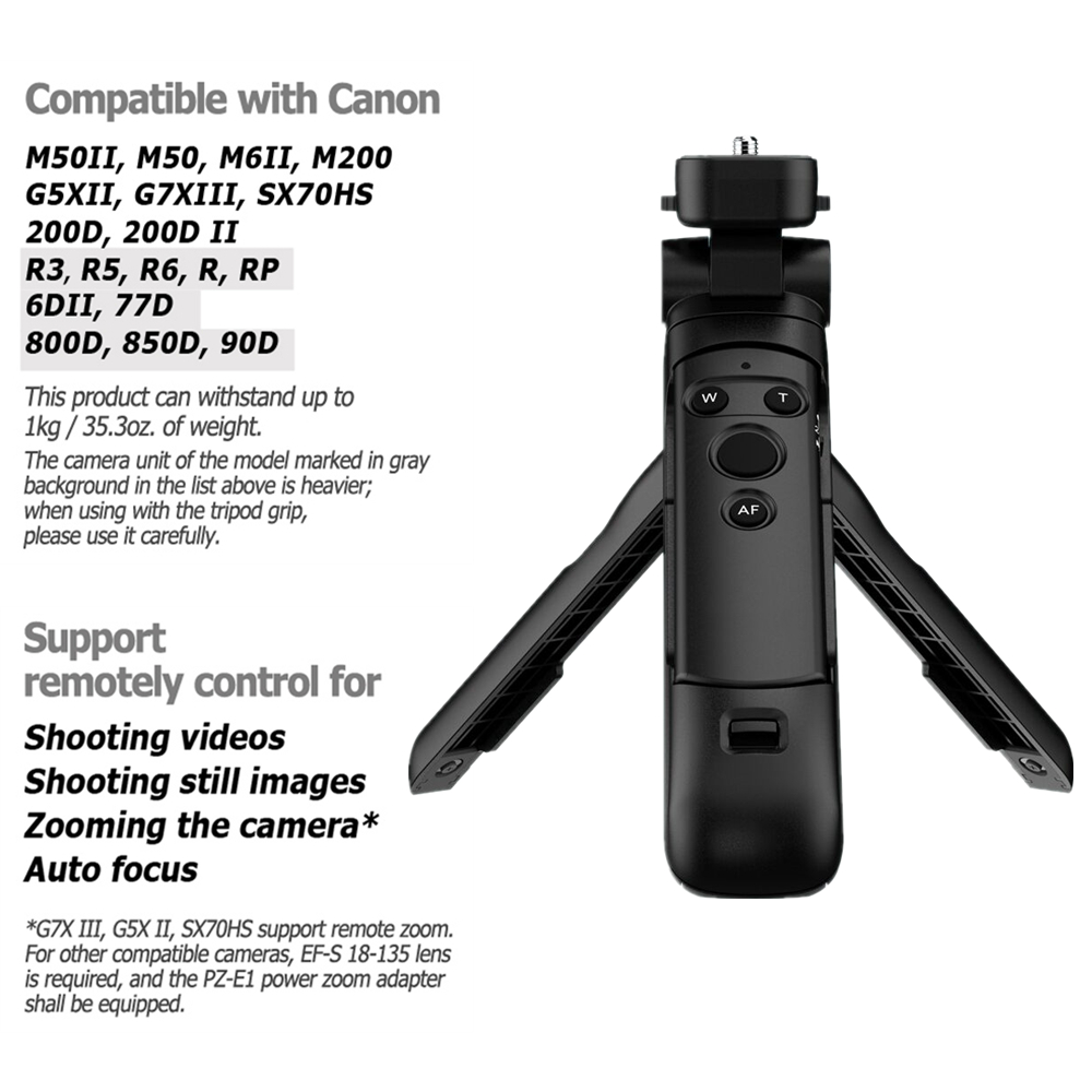 Wireless Grip Stativ Fernbedienung für Canon EOS R8 R5 77D 250D 200D 90D M200 800D M50 PowerShot SX70HS ersetzen HG-100TBR BR-E1: Black