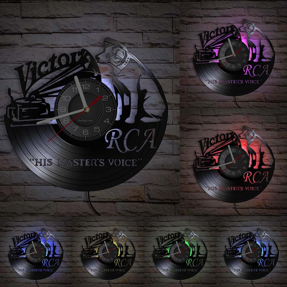Rca Victor Hond Zijn Master 'S Voice Muzikale Hond Wandklok Victor Nipper Hond Vintage Vinyl Record Klok Rock N roll Muziek: With LED
