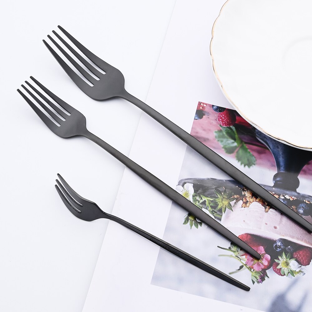 Matte Black Dinnerware Set Western Cutlery Set Stainless Steel Tableware Dinner Knife Fork Spoon Flatware Kitchen Silverware Set