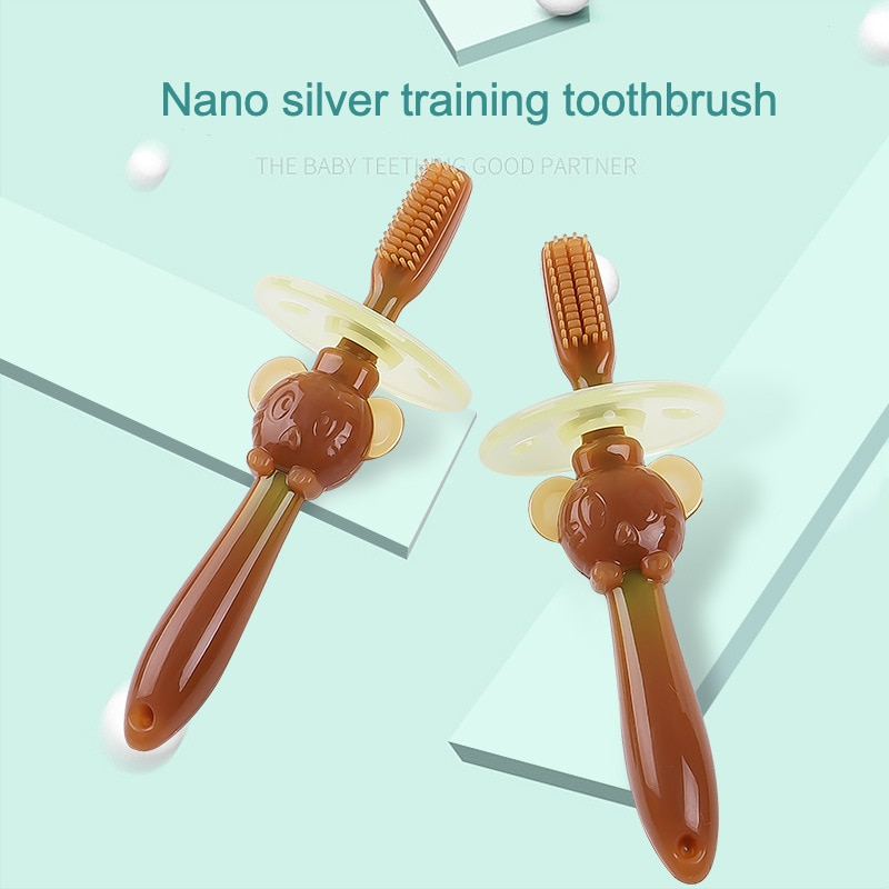 Infant food grade silicone baffle soft nano silver toothbrush male and female baby training super soft milk toothbrush baby chil