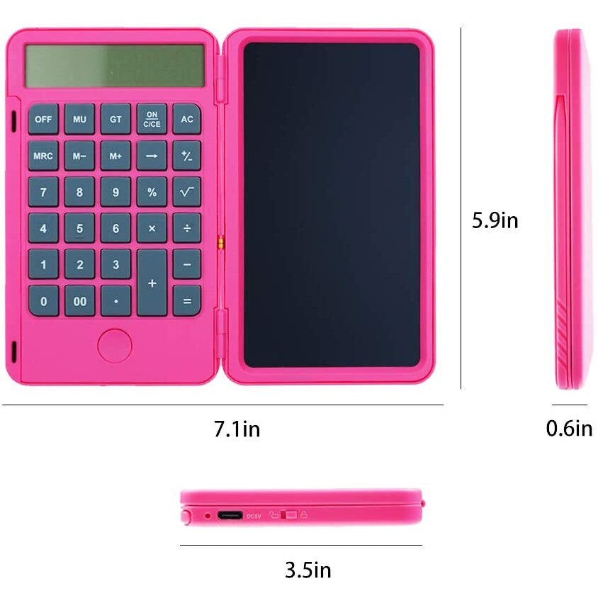 Zienstar Hand-Held Rechargeable Inkless Calculator With 6.5 Inch LCD Writing Tablet Lock Button and E-Pen,12 Digit Display