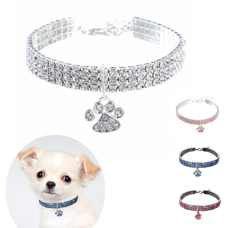 Collier de chien patte strass collier de chat taille de cou réglable 20CM ~ 30CM pour petits chiens moyens chat Chihuahua accessoires de chien