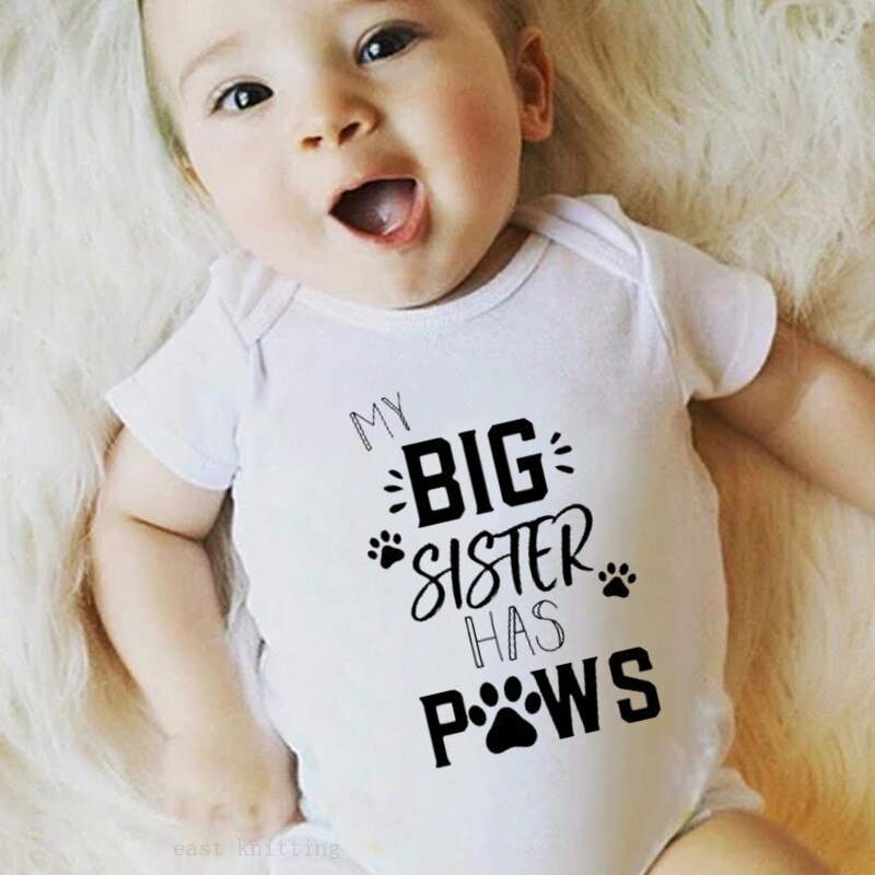 Mijn Grote Zus Heeft Poten Print Baby Bodysuit Zomer Pasgeboren Korte Mouw Katoenen Baby Jongen Meisje Jumpsuit Baby Kleding Outfits 0-18M