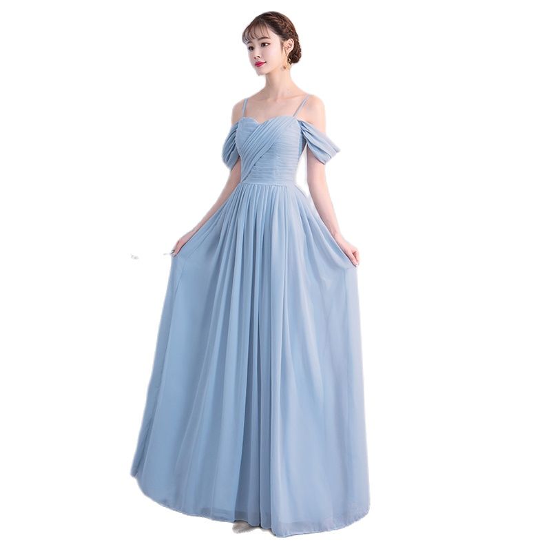 Blau Tüll sexy Günstige Lang Party Hochzeit Brautjungfer Kleider Lange Brautjungfern Kleider Gastgeber Bodenlangen Kleid 99079
