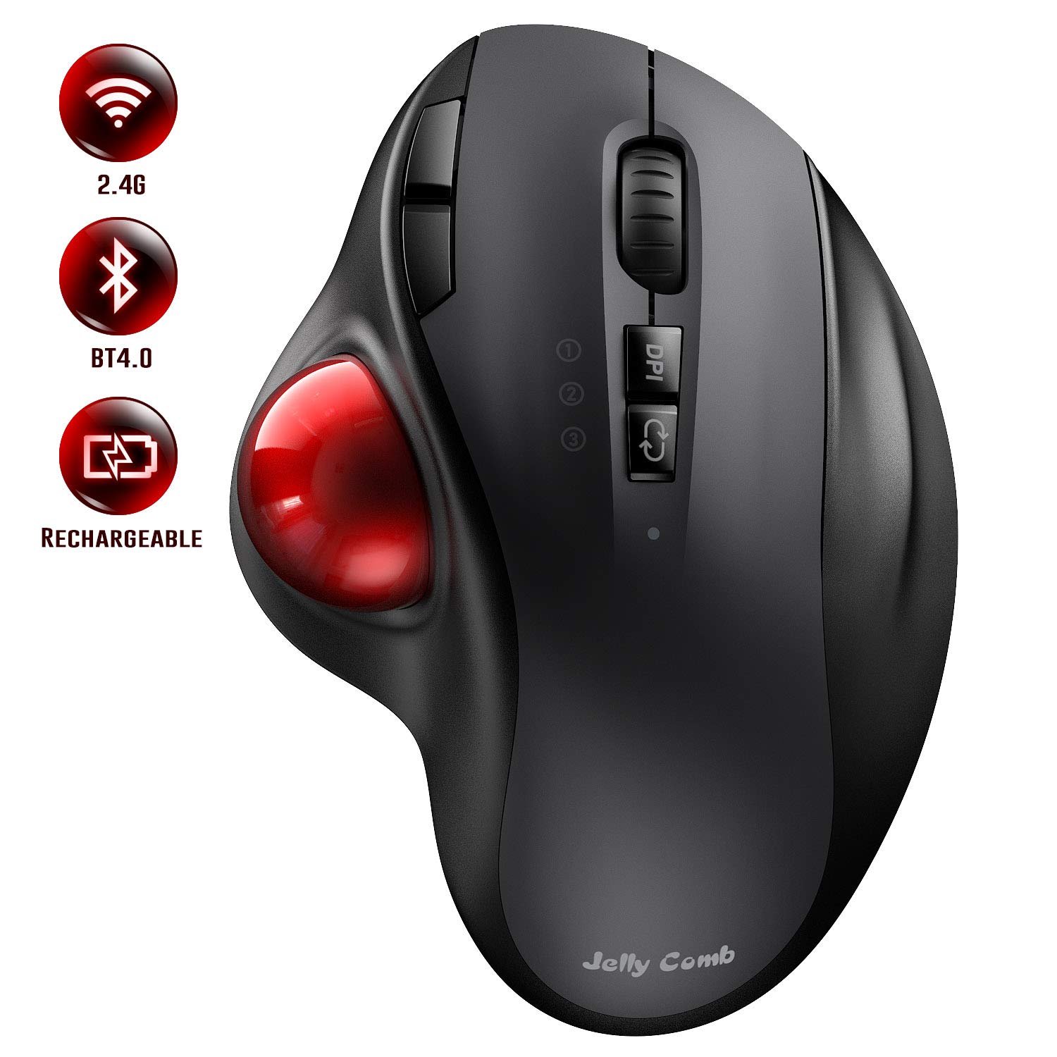 Trackball Bluetooth Mouse Rechargeable 2.4G USB Mouse Ergonomic Mice for Computer Android Windows 3 Adjustable DPI