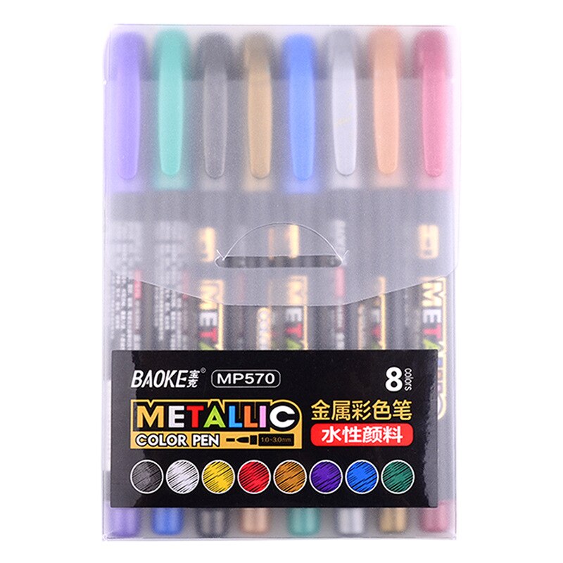 8 stk/sæt metal tuscher penne permanent maling diy metal tusch penne sharpie guld sølv farve håndværk pen kunst forsyninger: 8 stk farve