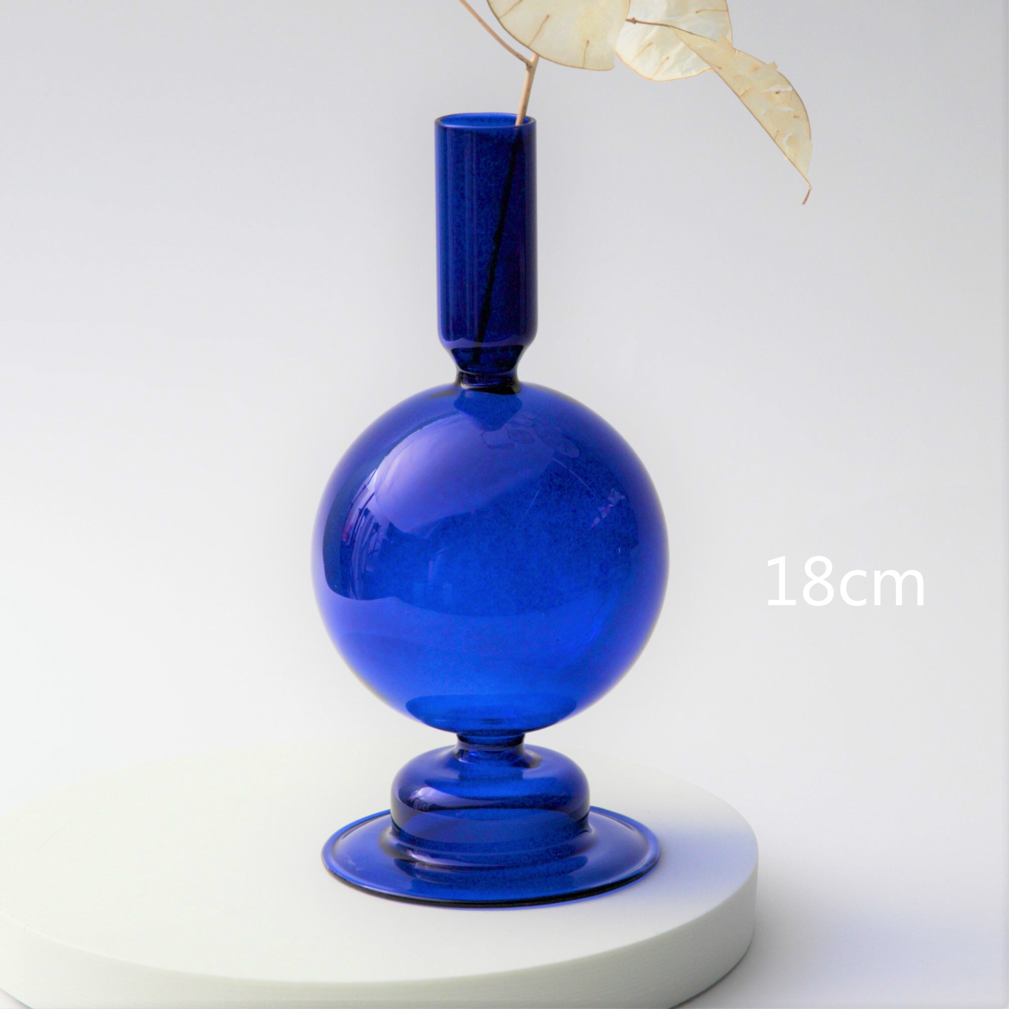 Blue Glass Candle Holder Candlesticks for Wedding Birthday Home Decoration Morden Decorative Glass: Blue Ball