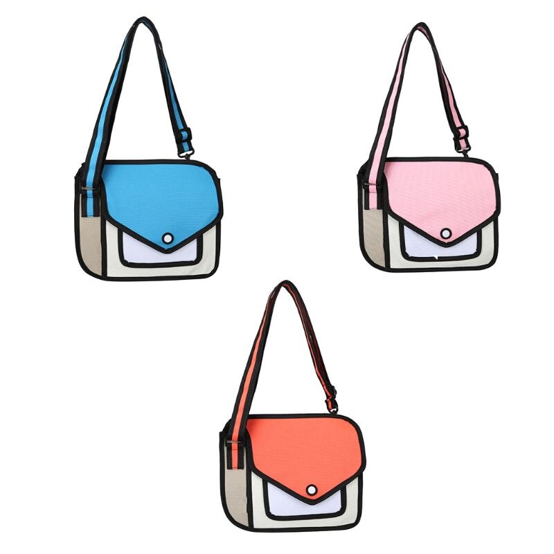 Frauen 2D Schulter Schule Tasche 3D Zeichnung Karikatur Papier Comic Crossbody Handtasche LX9F