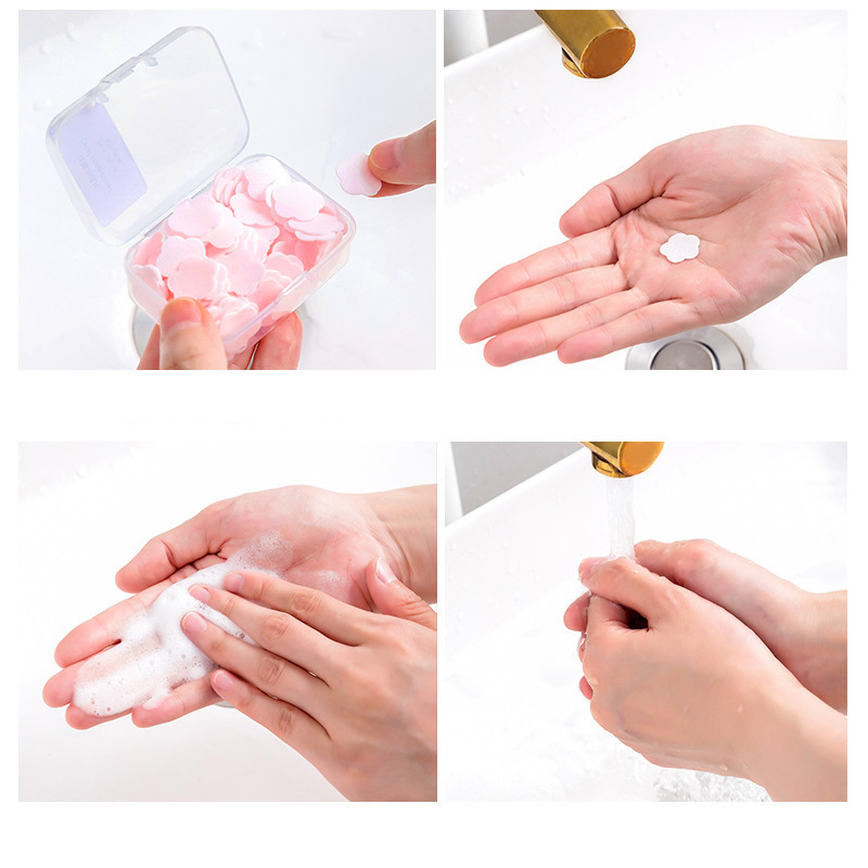100Stck/Kasten Einweg Nette Mini Blume bilden Papier Seife mit Kasten Hand-waschen Seife Papier Flocken Tragbare händewaschen Seife