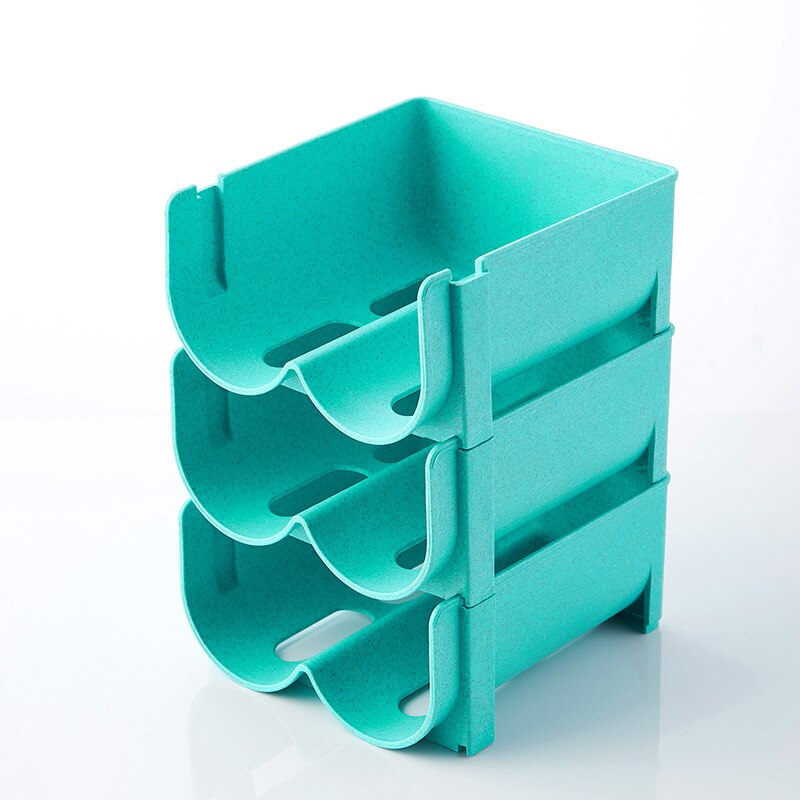 Frittstående plastflaske vinhylle lagringsarrangør stabelbar rack til benkeplater på kjøkkenet pantry kjøleskap  ac889: Blå