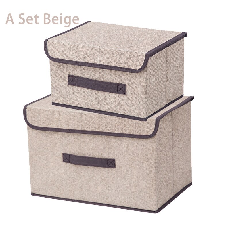 Non Woven Fabric Storage Box with Lids Household Toy Snacks Sundries Organizer Storage Boxes Basket Cloth Storage Organizer Box: A Set Beige