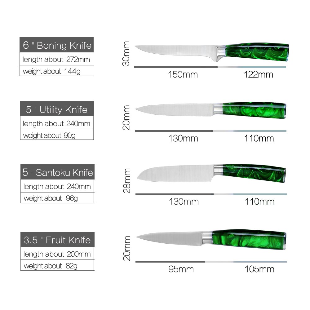 XYj-Juego de cuchillos de cocina de acero inoxidable, juego de cuchillos con Mango Verde de 8 pulgadas, Santoku, cortador de pan de Chef, rebanador chino 3CR13