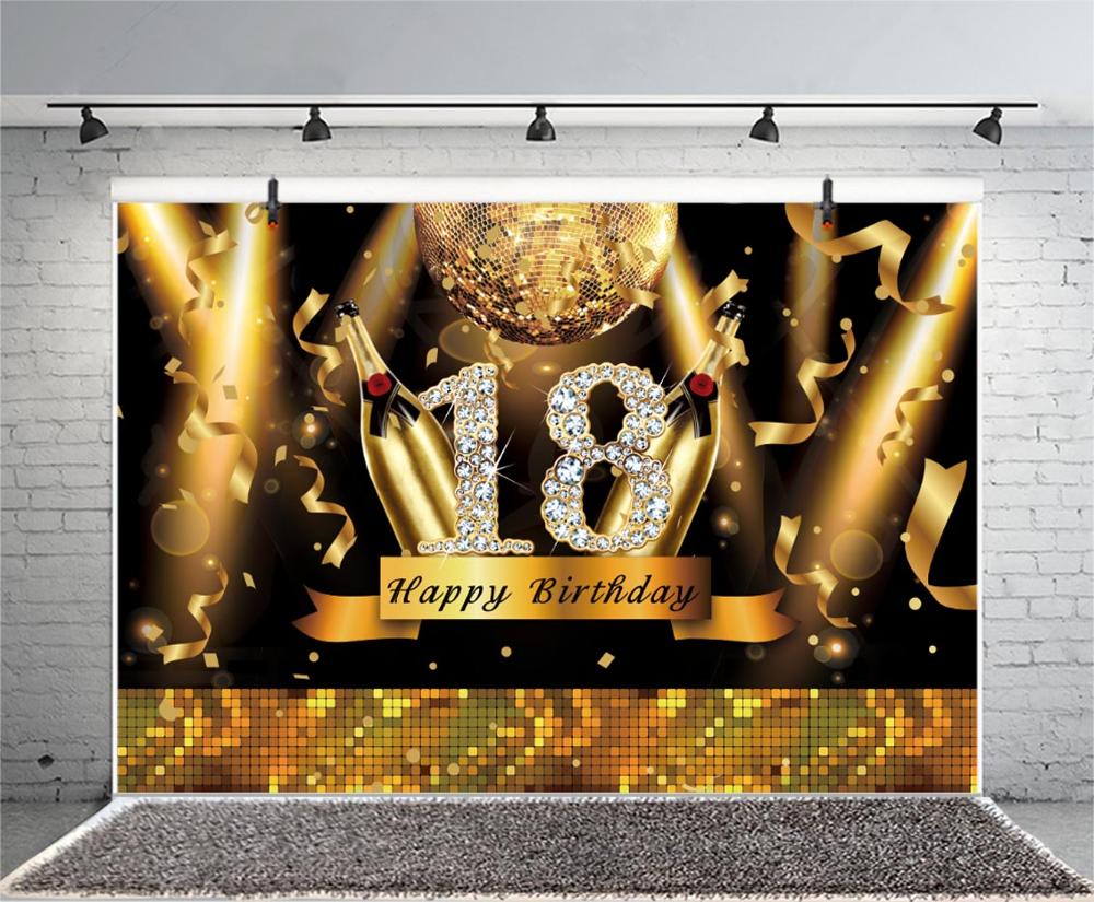 18th Birthday Party Achtergrond Disco Goud Licht Champagner Diamanten Glanzende Foto Achtergrond Decor Banner Photo Studio Prop