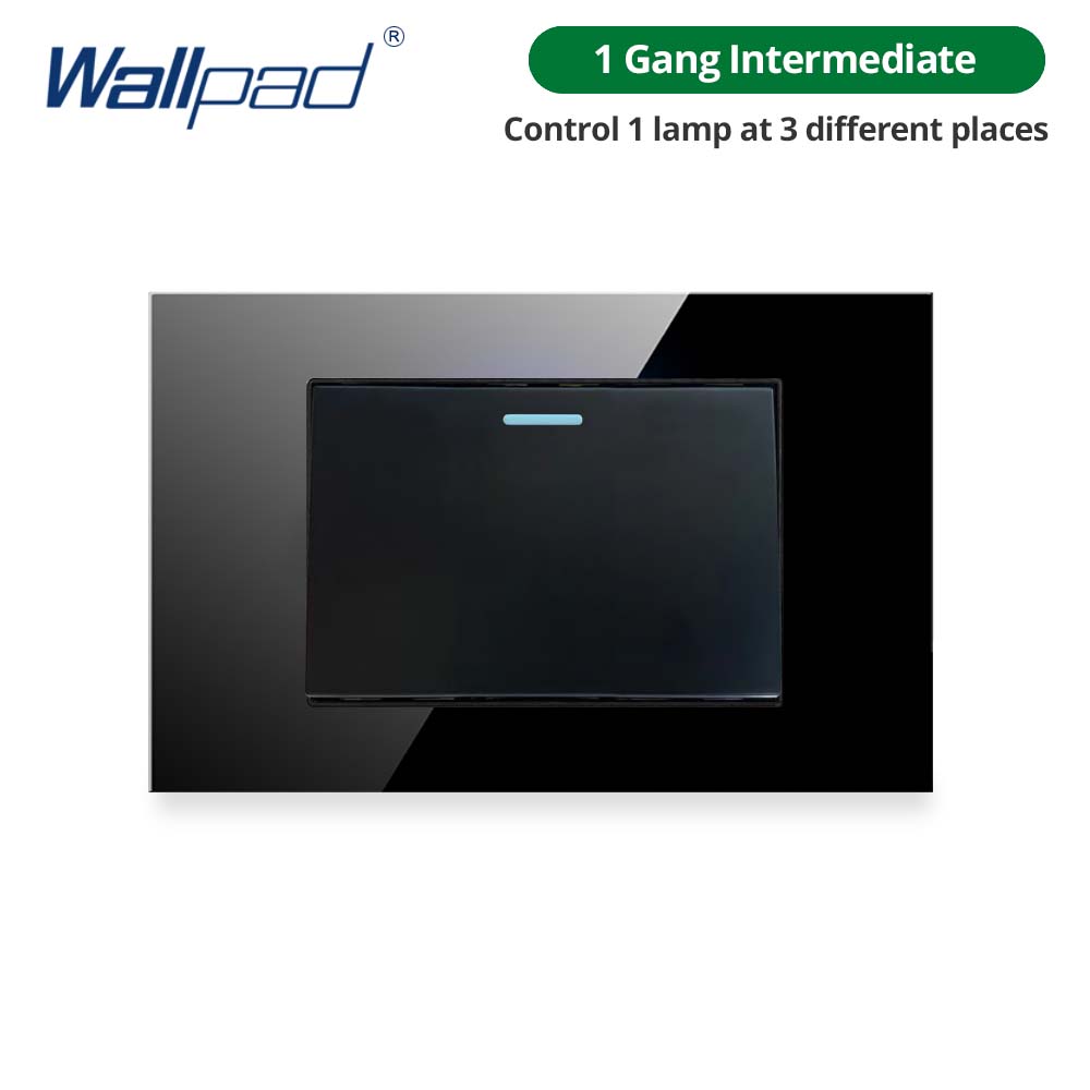 Wallpad sort hærdet glaspanel 1 2 3 4- gang nulstilling mellemliggende vægafbryder brasilien eu usa stikkontakt vippeknap 118*75mm