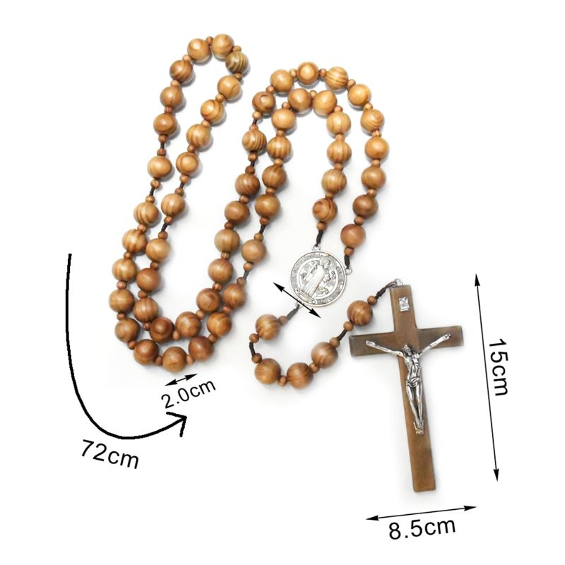 Handgemaakte Ronde Houten Kraal Katholieke Muur Rozenkrans Kruis Religieuze Ketting L5YE: Wooden 2