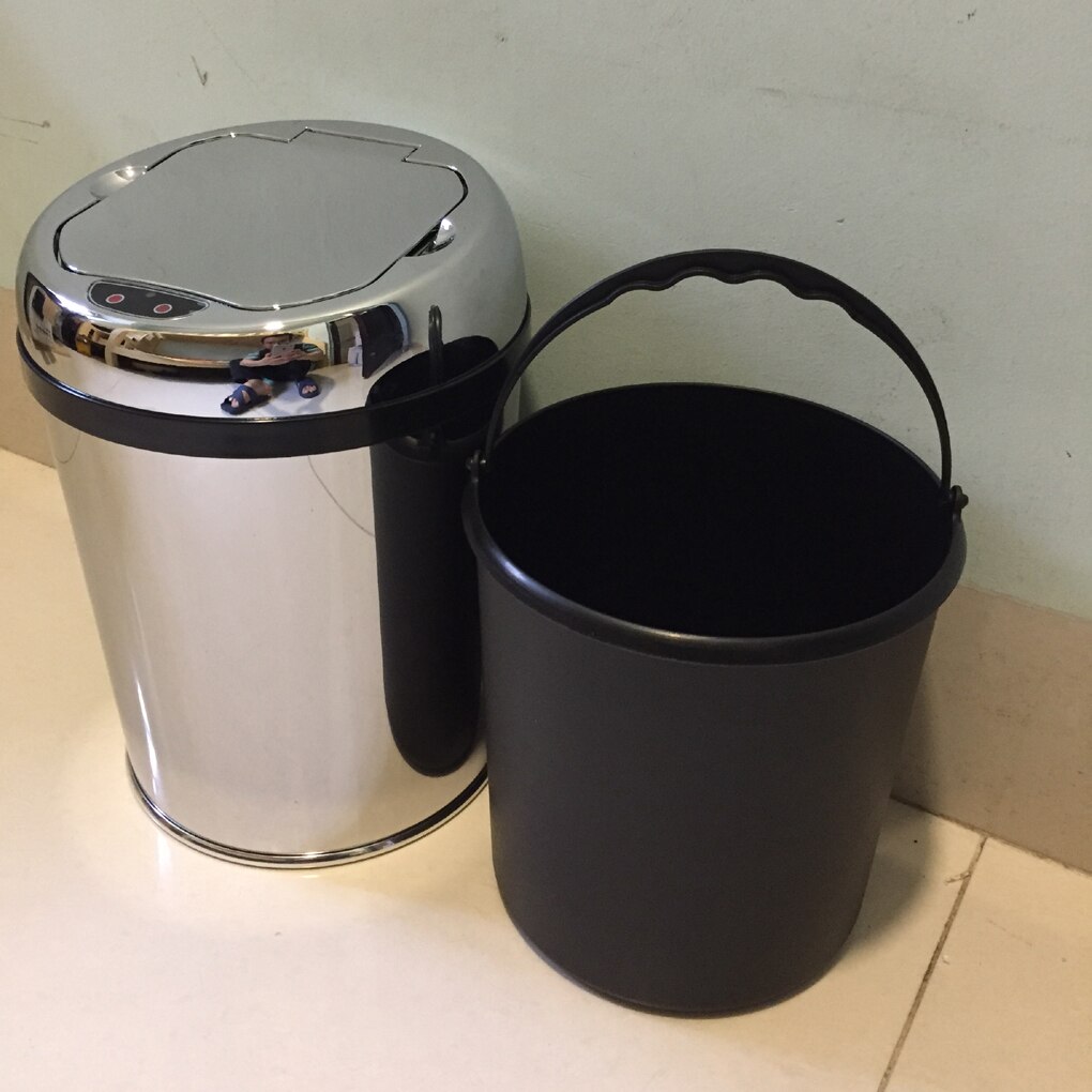 Stainless Steel Auto Open/Close Garbage Can Sensor Trash Bin Recycling Container Battery Power with Inner Bucket