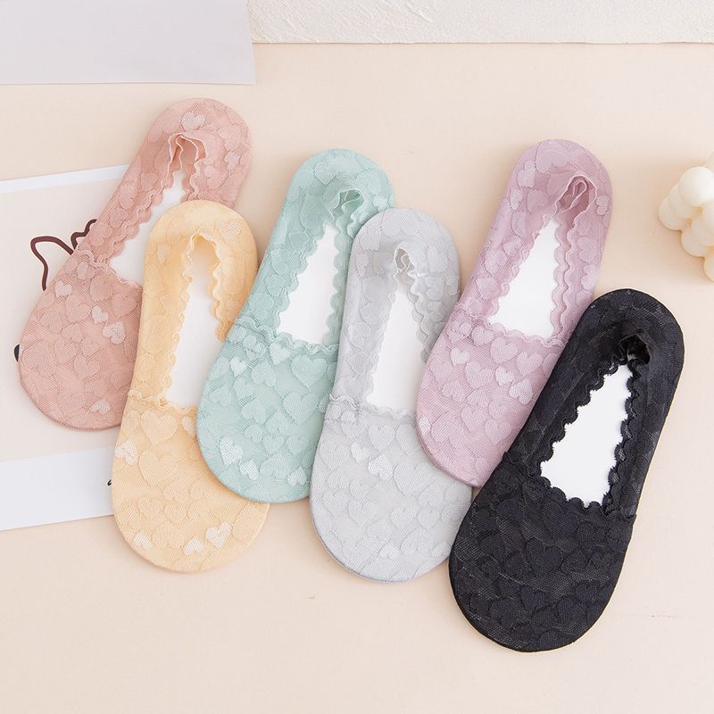 Calcetines tobilleros invisibles sin costuras para mujer y niña, medias tobilleras de encaje con forma de corazón, 1 par